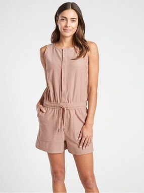 Athleta Sleeveless Pink Romper with Drawstring Waist Size Large